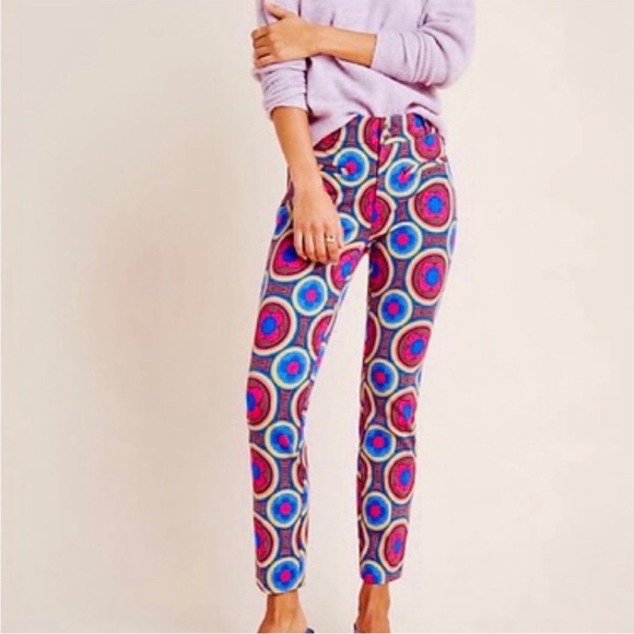 ANTHROPOLOGIE The Essential Slim Trousers - Cropped in Retro Geometric Print 2